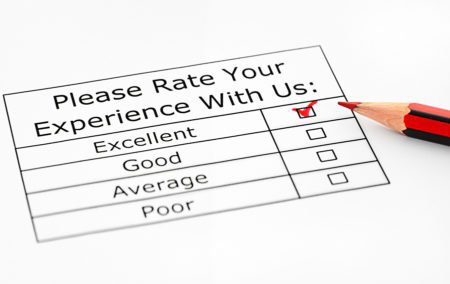 Excellent experience checkbox in customer service survey ** Note: Shallow depth of field