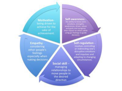 A pie chart of the five factors of emotional intelligence (EQ)